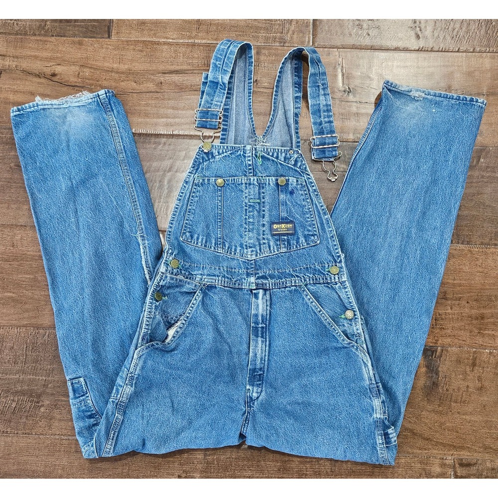 VTG RARE 60's Distressed OshKosh B'Gosh Vestbak Denim Overalls Union Made 28x32